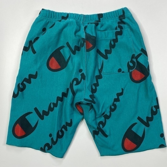 Champion Reverse Weave All over Print Script Green Shorts Size Medium - Picture 3 of 12